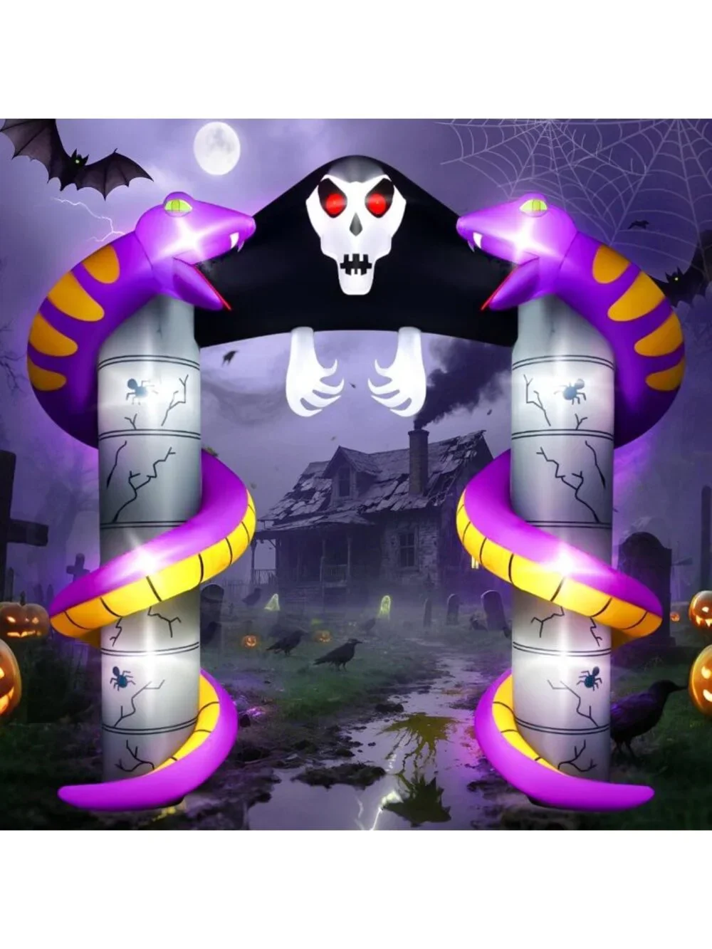 10FT Inflatable Ghost Archway - Scary Halloween Yard Decor with LEDs for Parties